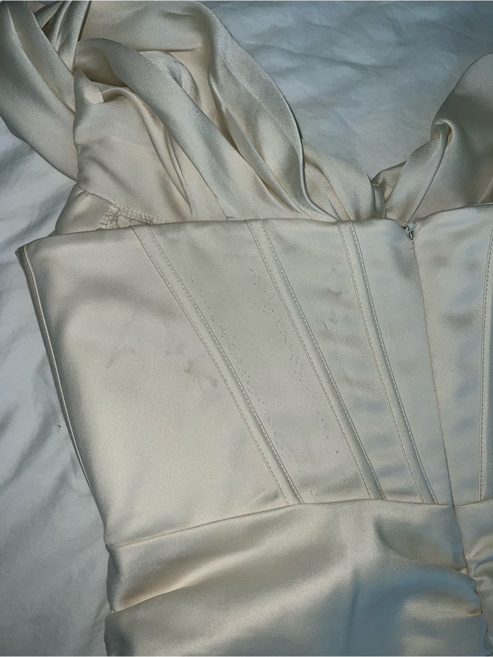 House of CB Coraline Ivory Satin Corset Dress Mini Off-Shoulder Dress in White - Picture 8 of 13